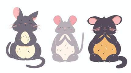 Vector flat cute cartoon doodle mouse meditation. Ani