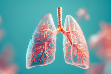 A human lungs on blue background. Part of anatomy human body model with organ system.