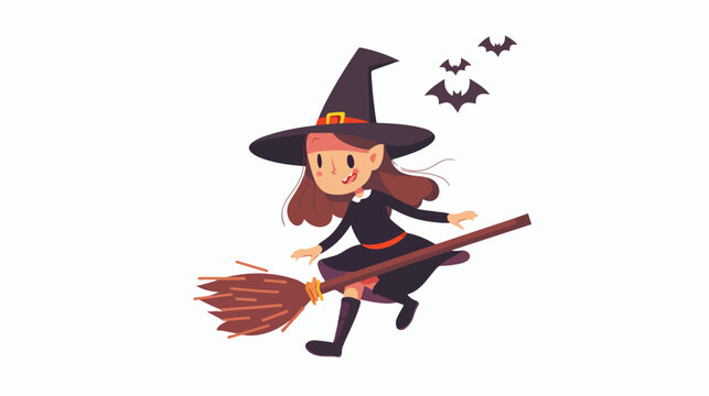 Vector illustration of scared witch flying on broom.