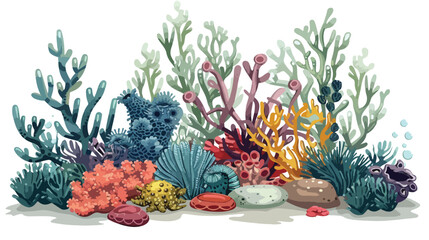 Vector image of algae and corals  Flat vector isolated