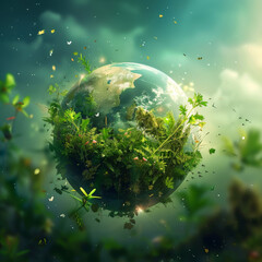 Eco concept, A earth made of green grass and plants