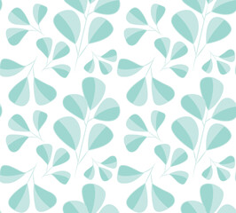 Abstract large leaves on aquamarine-colored branches. Seamless vector botanical pattern suitable for backgrounds and prints. Modern patterns for fabric.