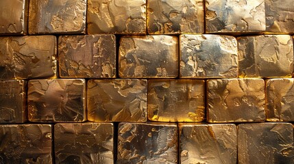 Wall made of bricks of gold metal.