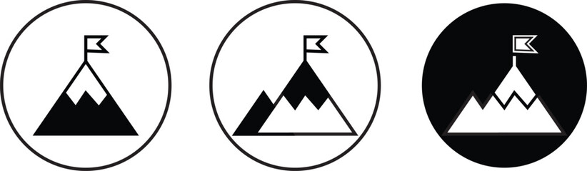 Mountain with flag on a peak Top of mountain with flag icon vector, filled Success, aim achievement, leadership, Mission, Mount, Climbing, conquered, way up, high in, Hiking, Target, Get on top design - obrazy, fototapety, plakaty