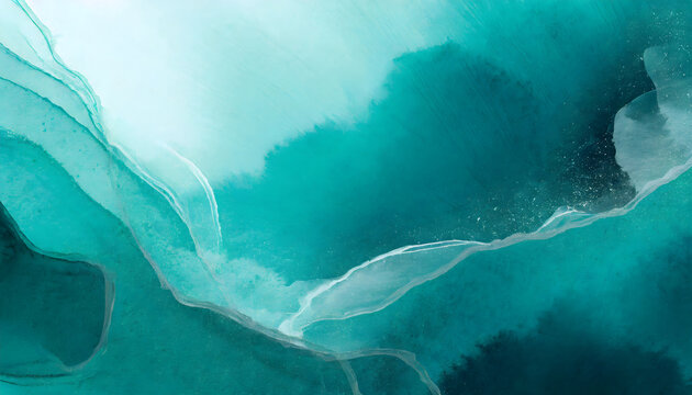 Abstract watercolor paint background by teal color blue and green with liquid fluid texture. Generative AI.