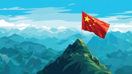 Fotobehang Vietnam flag on the mountain peak. Business concept g © Megan