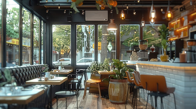 A cafe and restaurant, interior. Generative AI.