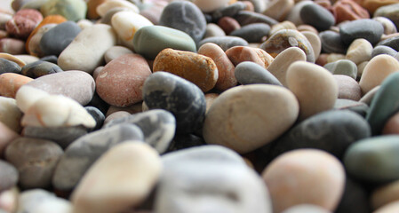 Bottom Angle View Of Smooth Pebble Rocks Closeup