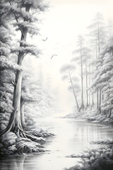 Intricate HB Pencil Drawn Image Representing the Symphonic Essence of Forest