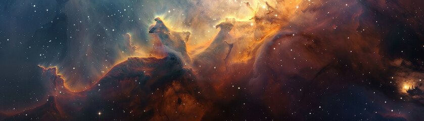 A nebula's tranquil colors set the scene for cosmic meditation, blending peace with the universe's grandeur.