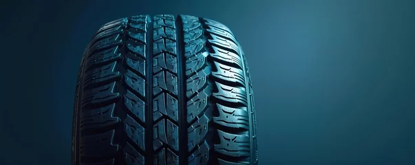 Fotobehang Close-up of a car tire tread in a cool blue tone. © Larisa
