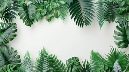 A green leafy background with a white background