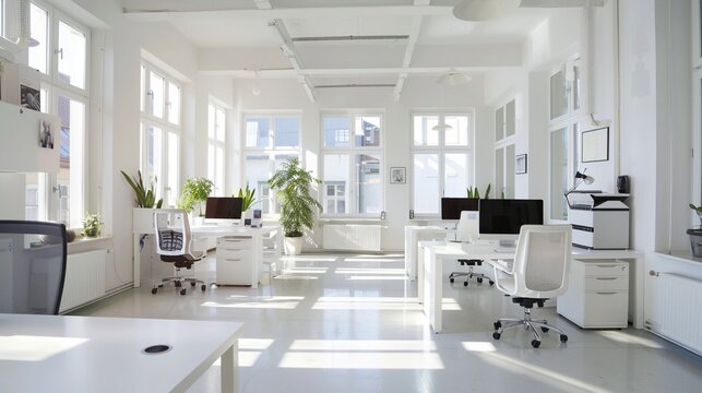 Modern White Workspace: Open Plan Office Design Concept
