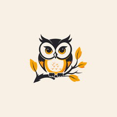 Fototapeta premium Owl on a branch logo illustration design vector