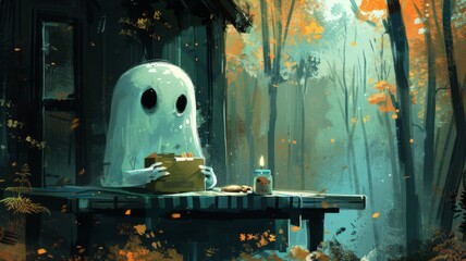 Ghoul packing lunchboxes for little ghostlings - obrazy, fototapety, plakaty