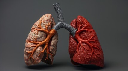 Healthy lungs vs. smoke-damaged lungs comparison - obrazy, fototapety, plakaty
