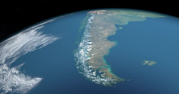 Andes, Andes Mountains or Andean Mountain Range, America. Aerial view from space