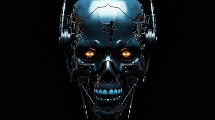 minimalist, artificial skeletal face wallpaper, in the style of cyberpunk futurism, futuristic robots 