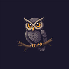 Obraz premium Owl on a branch logo illustration design vector
