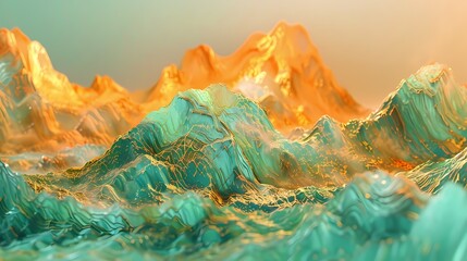 Golden green three-dimensional landscape painting illustration background