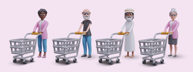 Collection of buyers of different gender, age, race, and creed. Isolated male and female characters