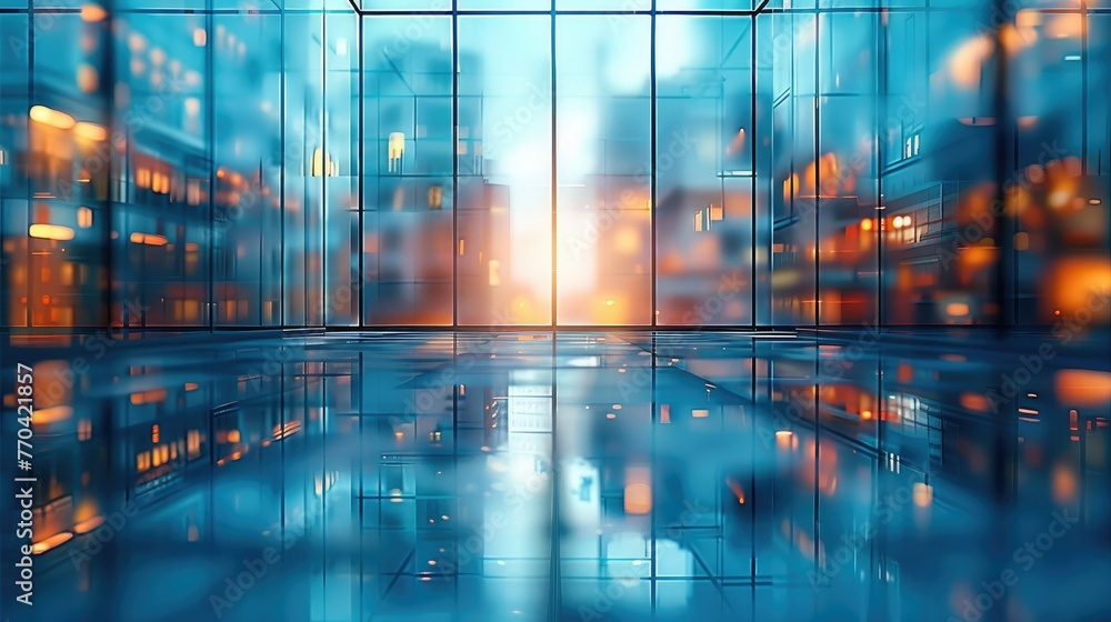 Aufkleber blurred glass wall of modern business office building at the business center use for background in b