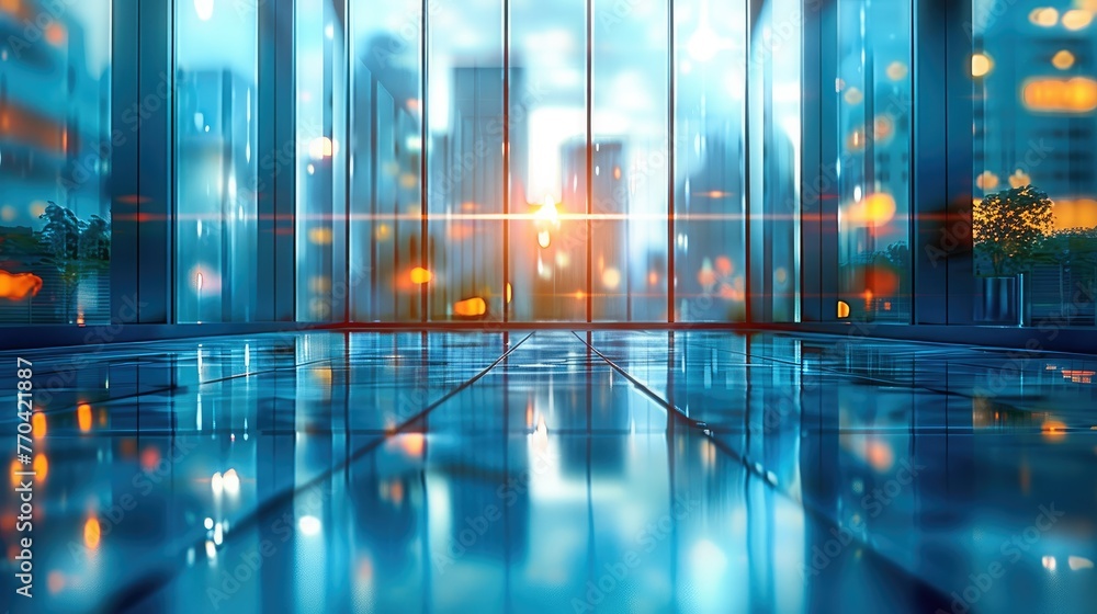 Poster blurred glass wall of modern business office building at the business center use for background in b