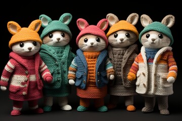 wild animals dressed in knitted clothes, the concept of integrating animals into human society