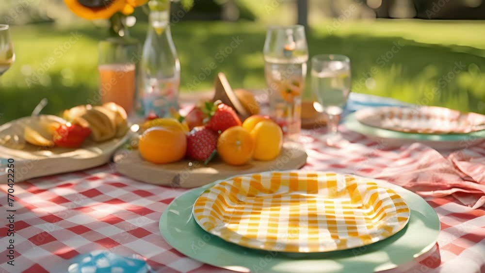 Poster colorful paper plates and napkins with the family name printed on them add a personalized touch to t