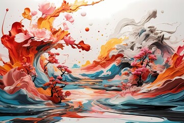 Japanese zen style abstract art illustration using brush stroke style. Black ink with no background images, plain white background. - obrazy, fototapety, plakaty