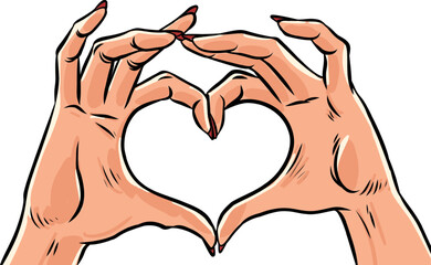 Valentine s Day and love for everyone. Women s hands show a heart. Wishing you all the best for your wedding. Pop Art Retro - 770423806
