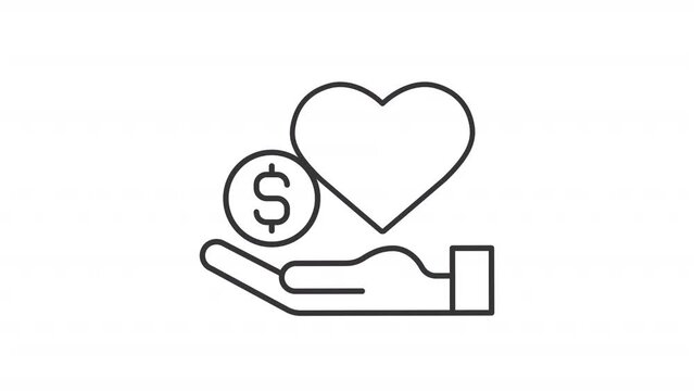 Employee benefits line animation. Life insurance animated icon. Heart pumping, coin rotating. Financial security. Black illustration on white background. HD video with alpha channel. Motion graphic