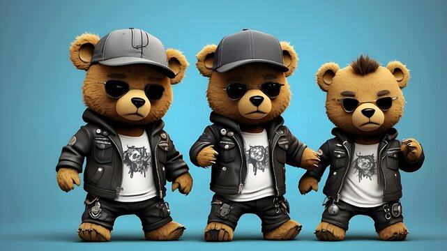 Teddy Bears Styled in Edgy and Dynamic Pose: A Vector Illustration of Urban Punk Teddy Bears