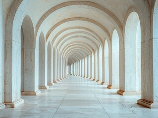 Fototapeta premium white neutral archway, diagonal composition wide shot, white neutral tones