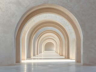 white neutral archway, diagonal composition wide shot, white neutral tones