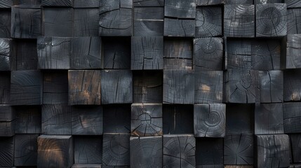 Black, dark, and gray abstract blocks wooden texture background for display products wall background.