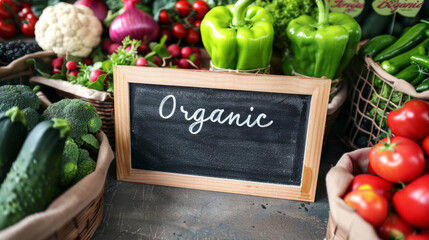 An abundant variety of fresh organic vegetables entice shoppers at the market with their vibrant colors and wholesome appeal.