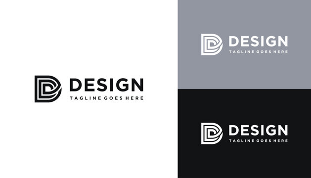 Initial Letter D DD with Contour Labyrinth Line Art Logo Design