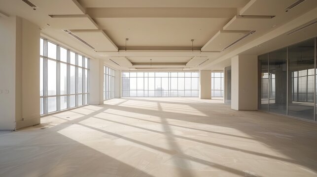 Empty and unfurnished brand new apartment , empty modern interior with glass wall ,Empty room with white walls 