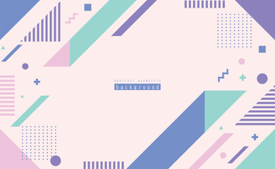 メンフィスデザインと幾何学模様の背景　ピンク　紫　青