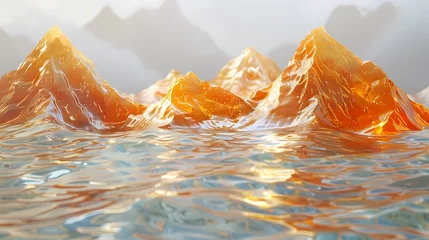 Deurstickers Golden mountain lake water landscape abstract background  © jinzhen