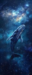 Fototapeta na wymiar Ethereal whale journeying across a stardotted night sky, captured in delicate watercolor strokes, a serene and imaginative background , high resolution DSLR, 8K, high detailed, super detailed , ultra 