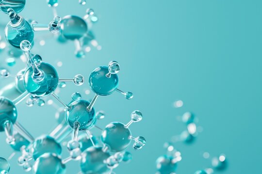Abstract blue horizontal banner background with molecules. The model of the molecule, medicine and science concept background with copy space.