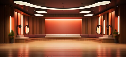 three-dimensional color background for wooden TV studio 3d rendering