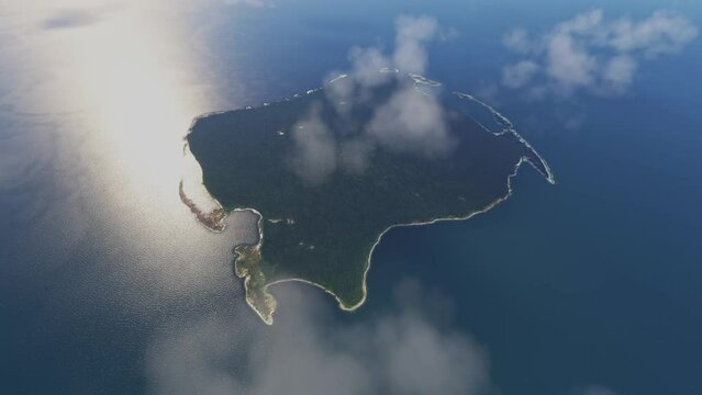 Andaman and Nicobar Islands - Aerial drone shot with clouds of North Sentinel Island. India