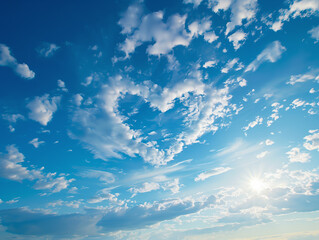 Heart shaped clouds in blue sky