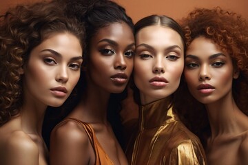 Obraz premium Portrait of diverse group of beautiful women with natural beauty and glowing smooth skin