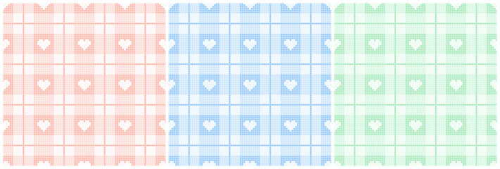 Pastal Tartan plaid Heart patterns with Dot shape graphic background for a fabric print. Seamless vector design.