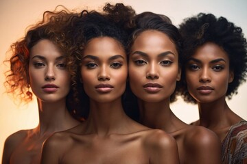 Obraz premium Portrait of diverse group of beautiful women with natural beauty and glowing smooth skin