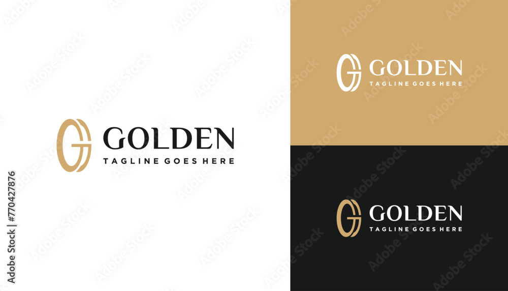 Poster golden initial letter g gg with simple circular circle shape line art logo design